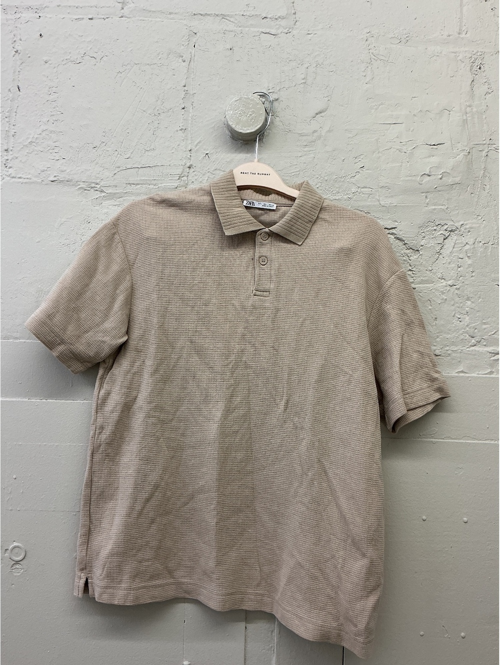 ZARA Beige Textured Polo Shirt
